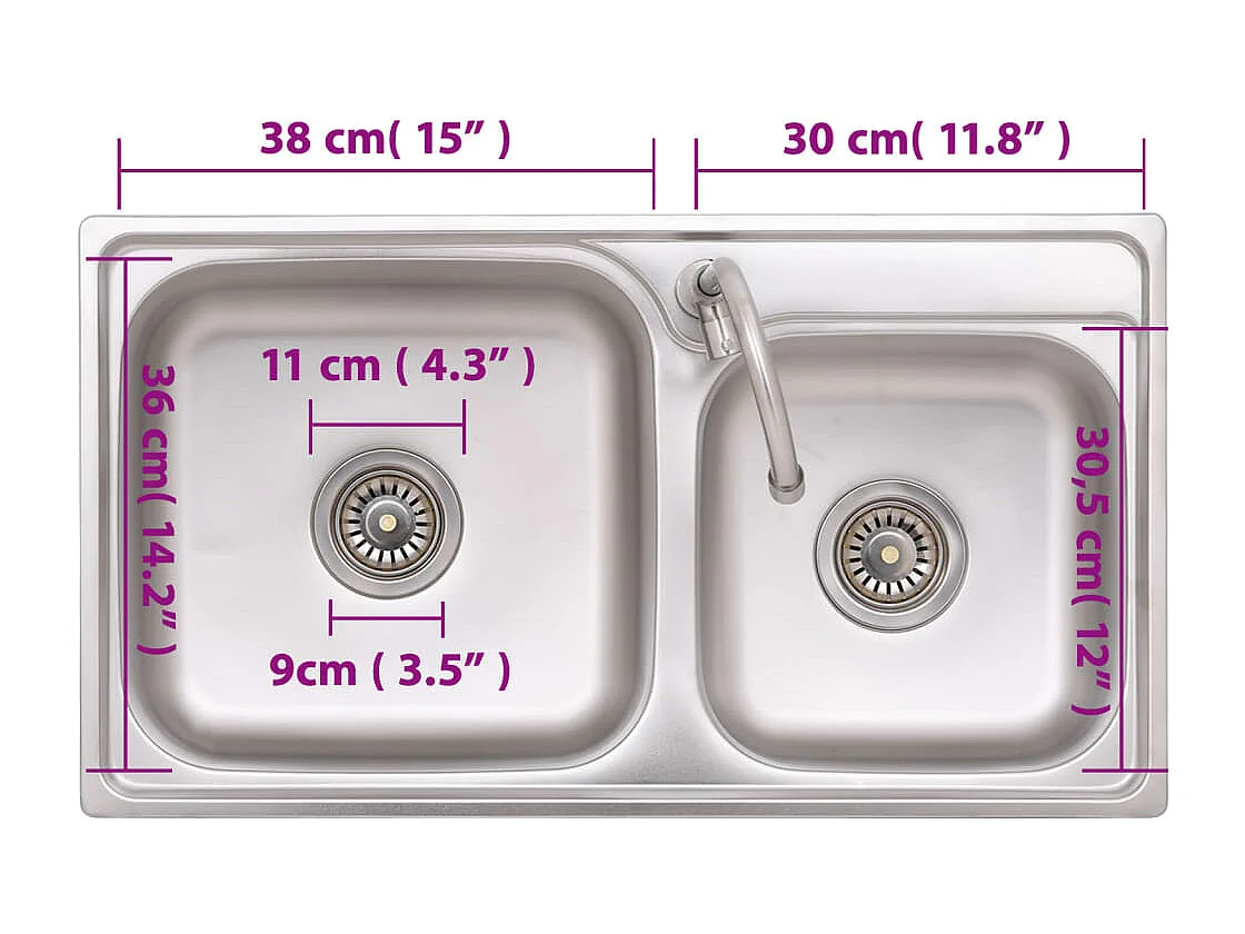 évier de camping Double lavabo avec robinet Acier inoxydable