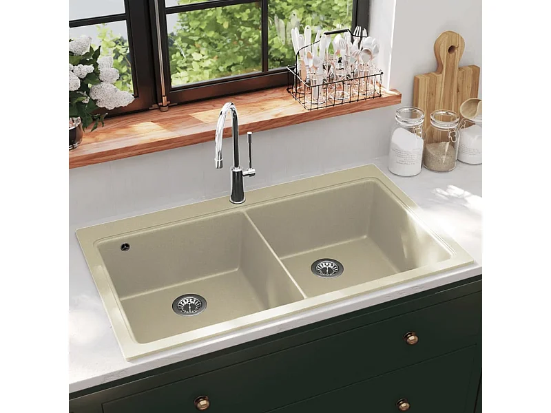 évier de cuisine Granit Double lavabo Beige