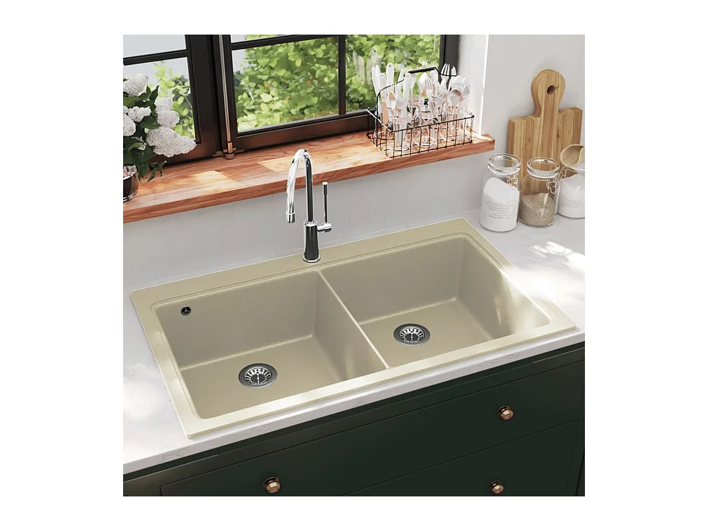 évier de cuisine Granit Double lavabo Beige