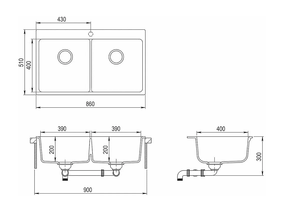 évier de cuisine Granit Double lavabo Beige