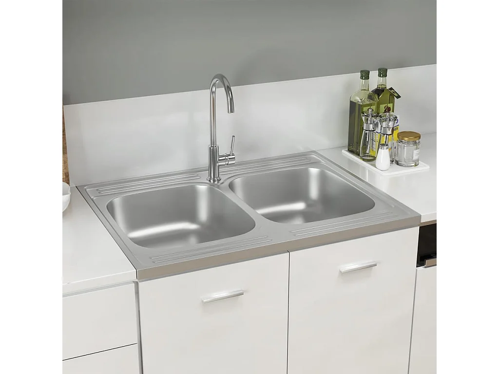 évier de cuisine à double lavabo argenté 800x600x155 mm inox