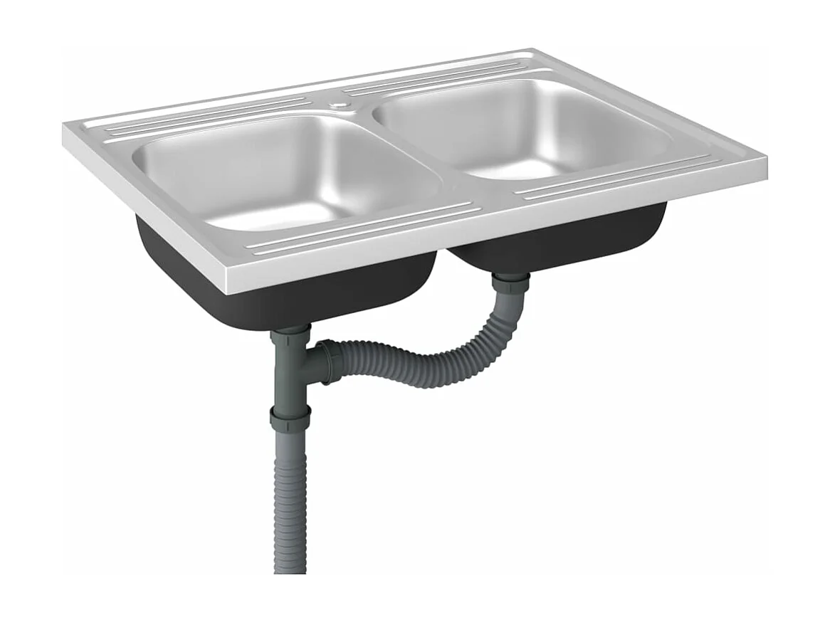 évier de cuisine à double lavabo argenté 800x600x155 mm inox