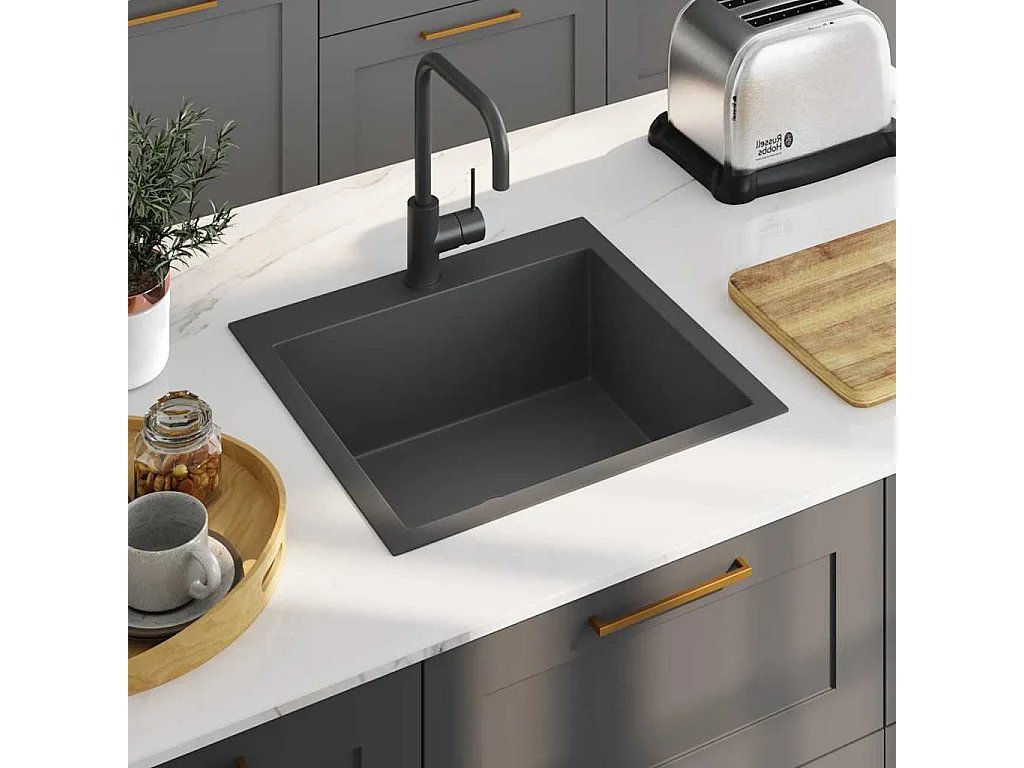 évier de cuisine fait main Noir Acier inoxydable