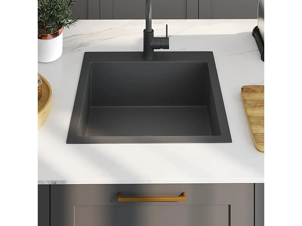 évier de cuisine fait main Noir Acier inoxydable