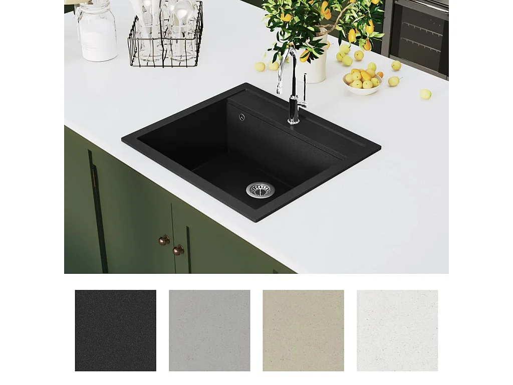 évier de cuisine en granit Bac unique Noir