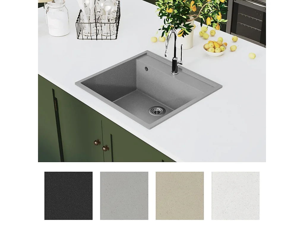 Granietgrijze keukengootsteen met overloopgat