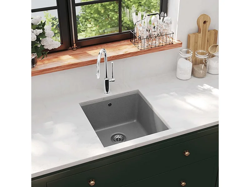 Granit-Küchenspüle, Einzelbecken, grau