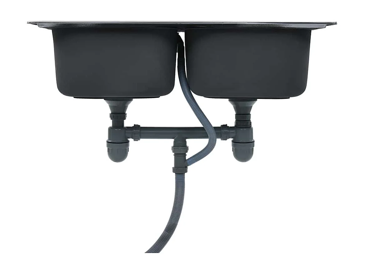 Doppelte Küchenspüle mit Sieb und Siphon aus Edelstahl