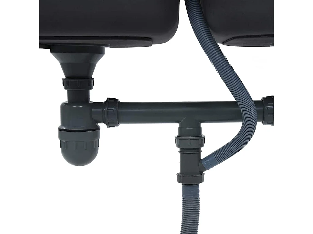 Doppelte Küchenspüle mit Sieb und Siphon aus Edelstahl