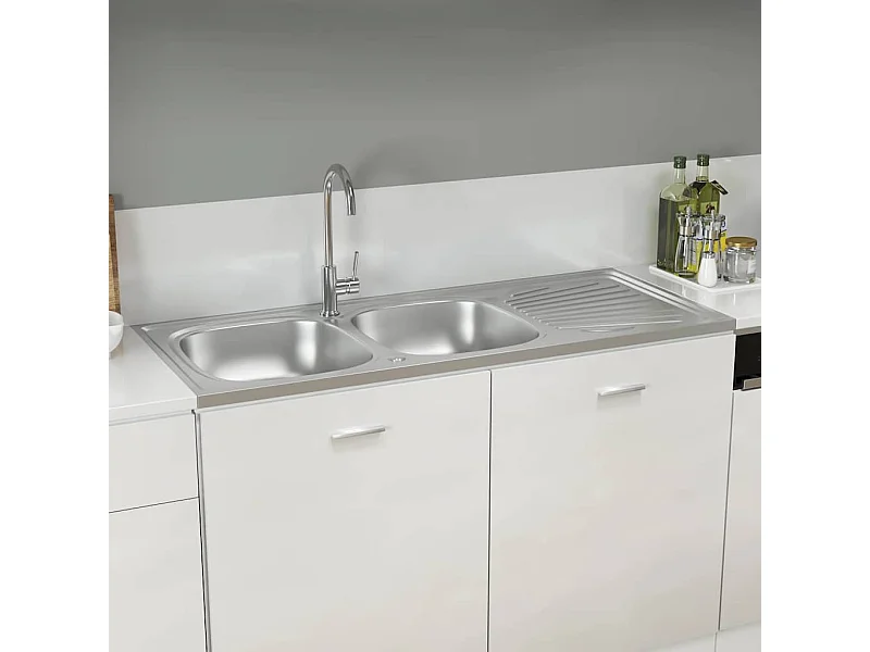 pia de cozinha dupla prata 1200x600x155 mm aço inoxidável