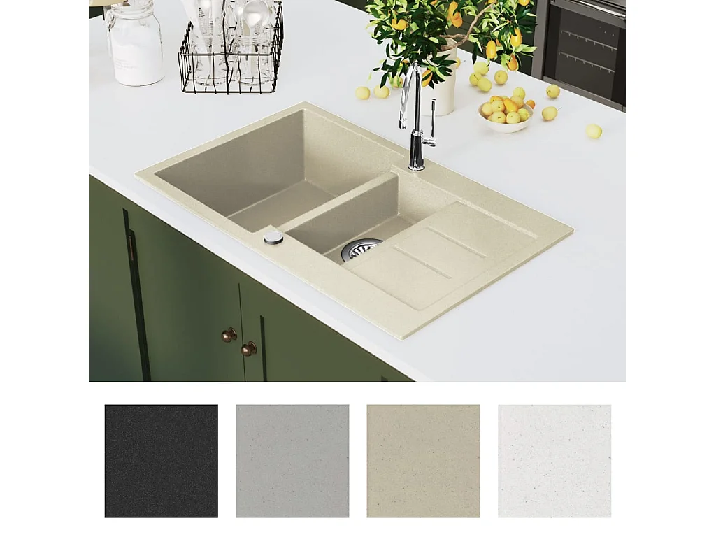 Lavello da cucina in granito doppio lavello beige