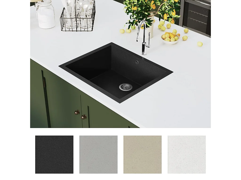 Pia de cozinha em granito preto com furo de transbordamento