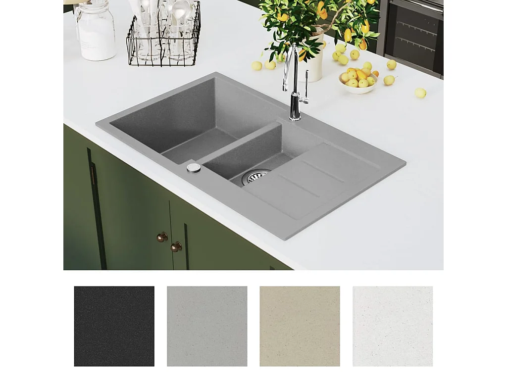 Dubbele granieten keukengootsteen grijs