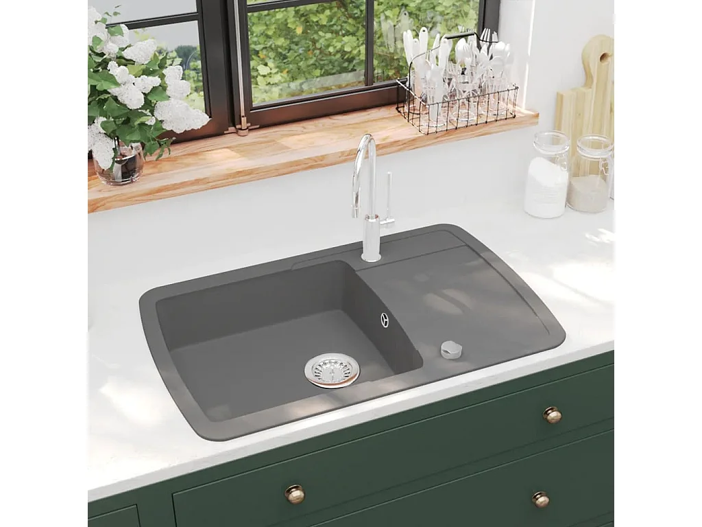 évier de cuisine en granit Bac unique Gris