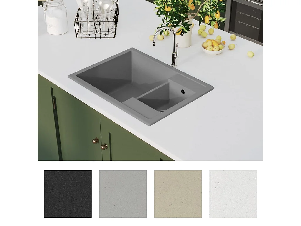 Lavello da cucina e due vasche con foro di troppo pieno Granito grigio