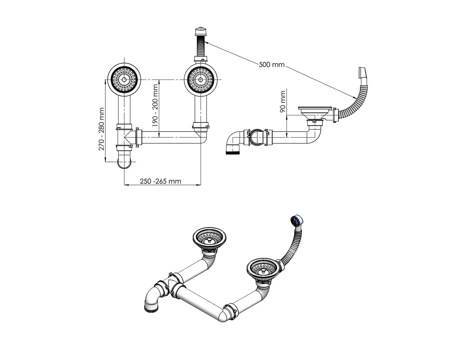 Lavello da cucina e due vasche con foro di troppo pieno Granito grigio