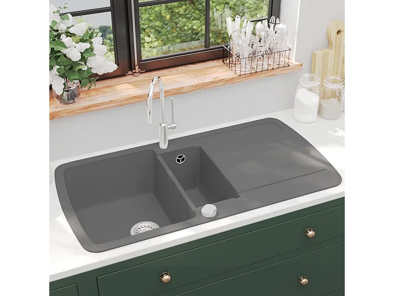 Doppelbecken Granit Küchenspüle Grau