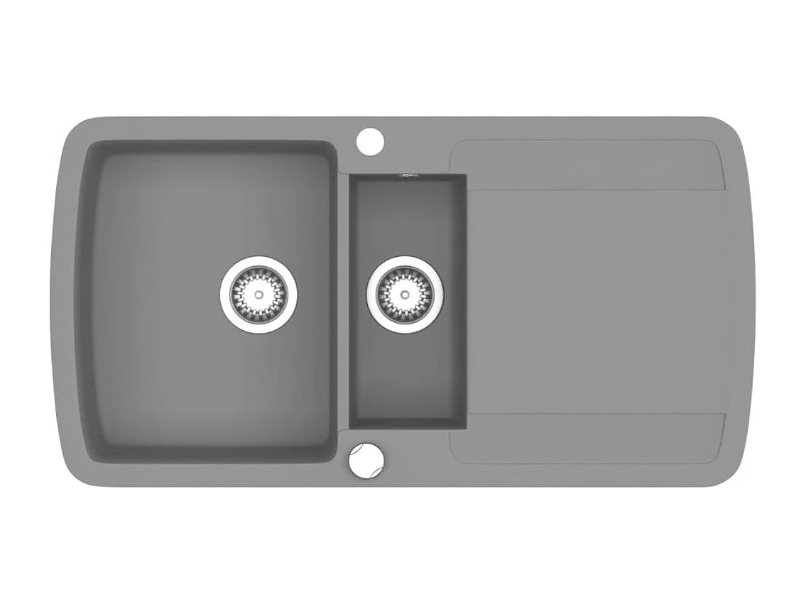 Pia de cozinha de granito com cuba dupla cinza
