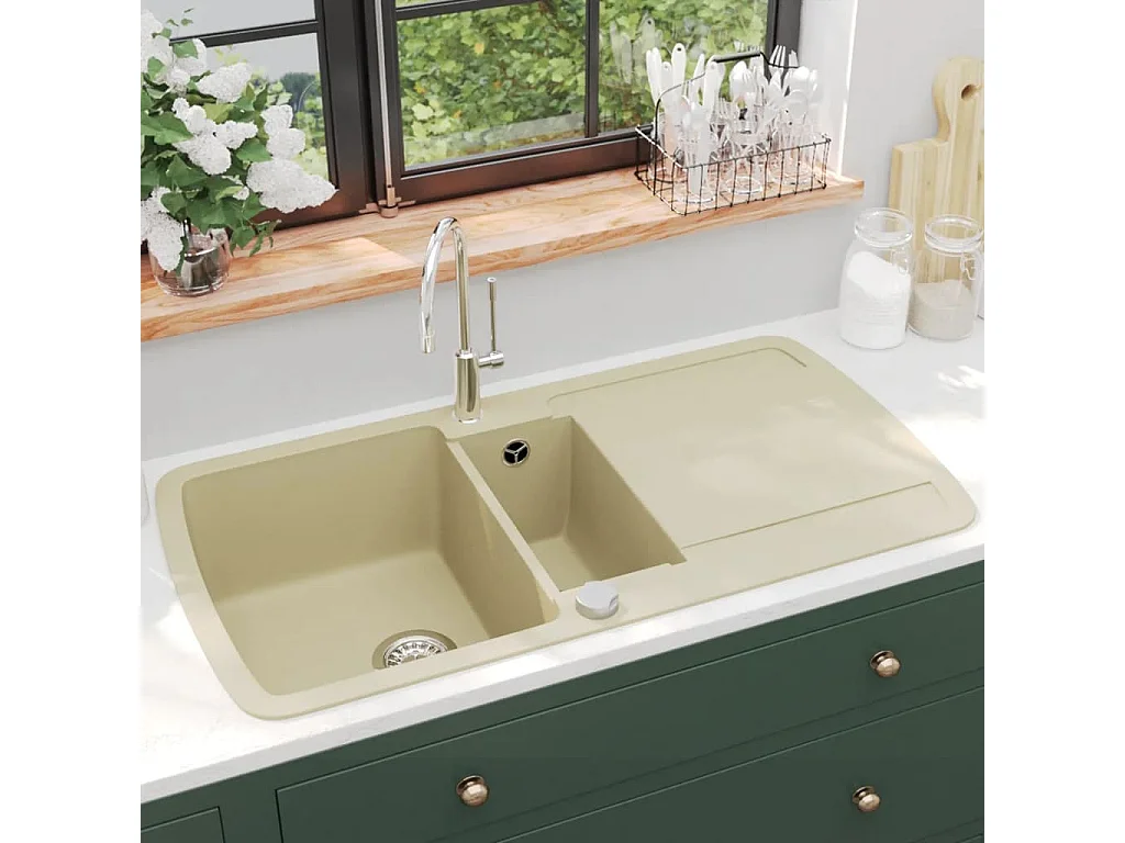 évier de cuisine Granit Double lavabo Beige
