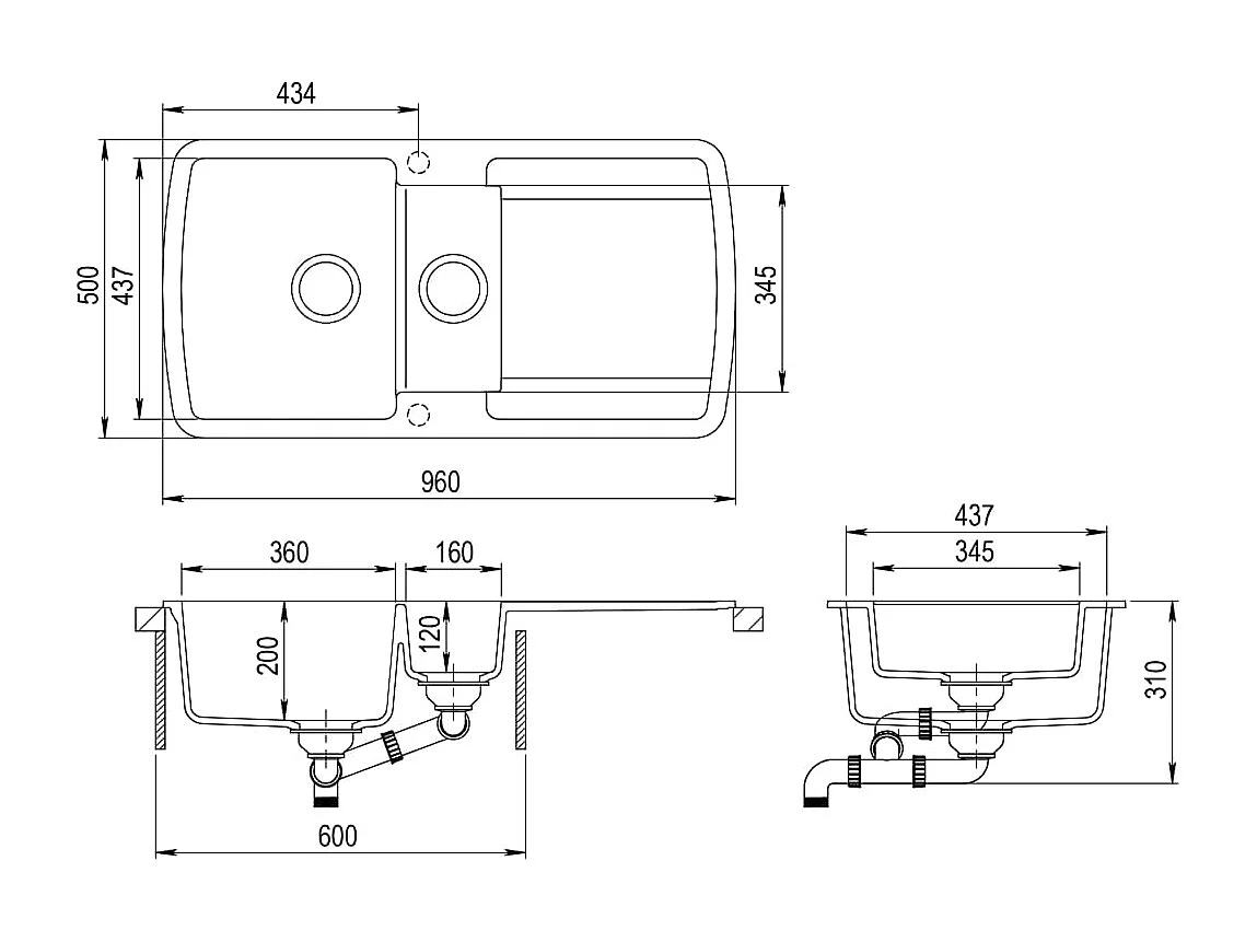 évier de cuisine Granit Double lavabo Beige