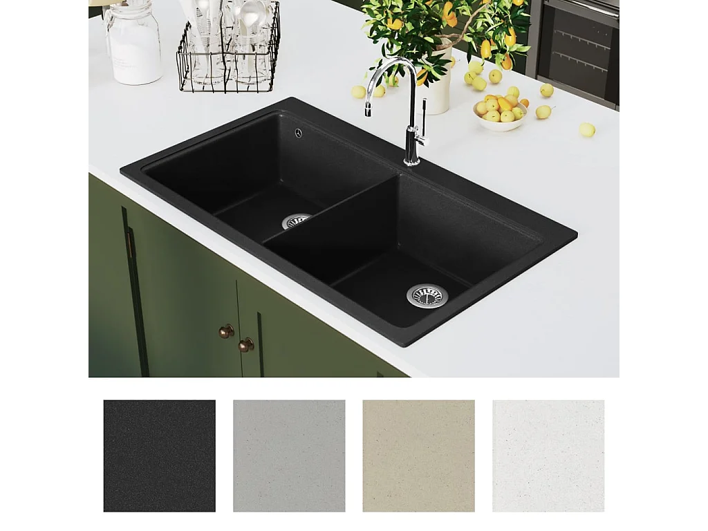 lavello da cucina sottotop a 2 vasche in granito nero