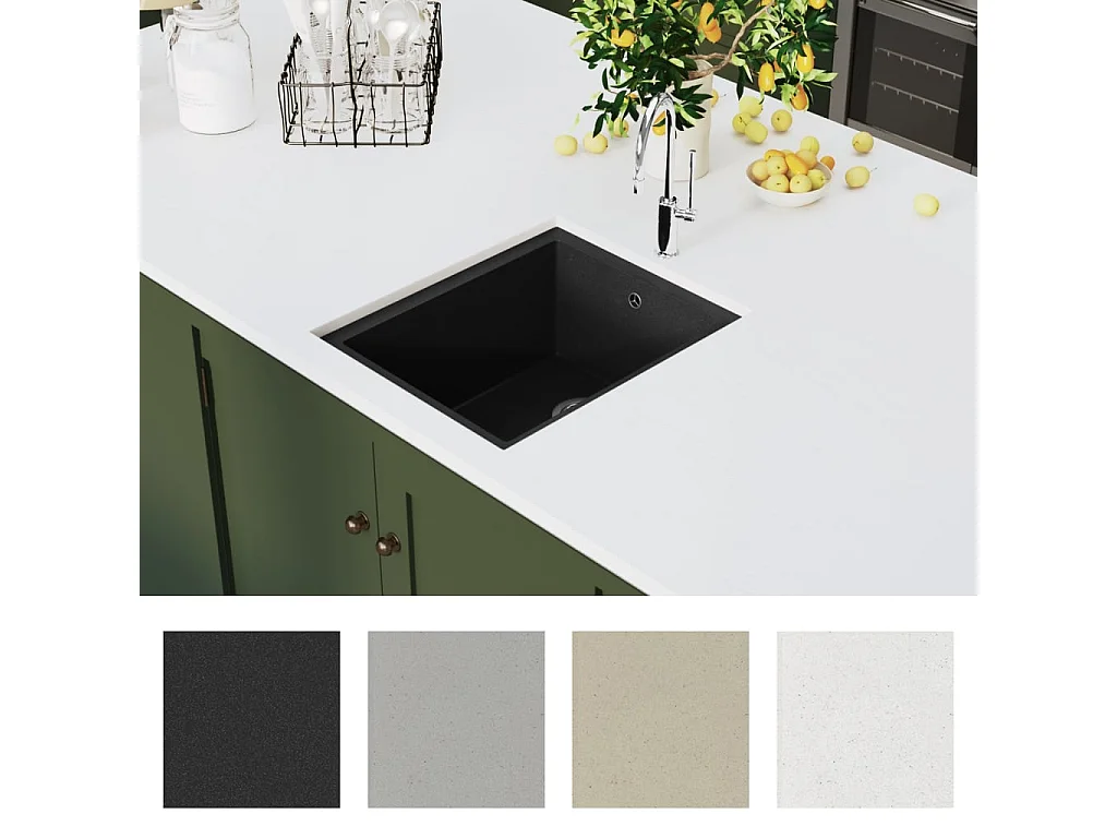 Lavello da cucina in granito nero con foro di troppo pieno