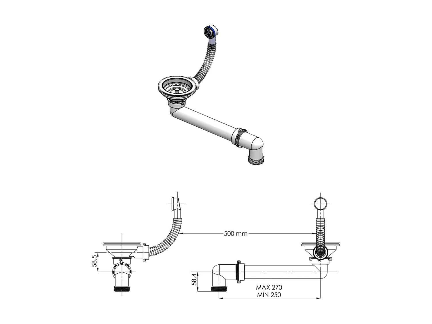 Lavello da cucina in granito nero con foro di troppo pieno