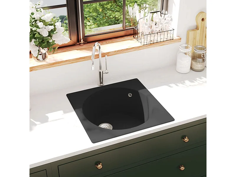 Schwarzes Granit-Spülbecken mit Überlaufloch