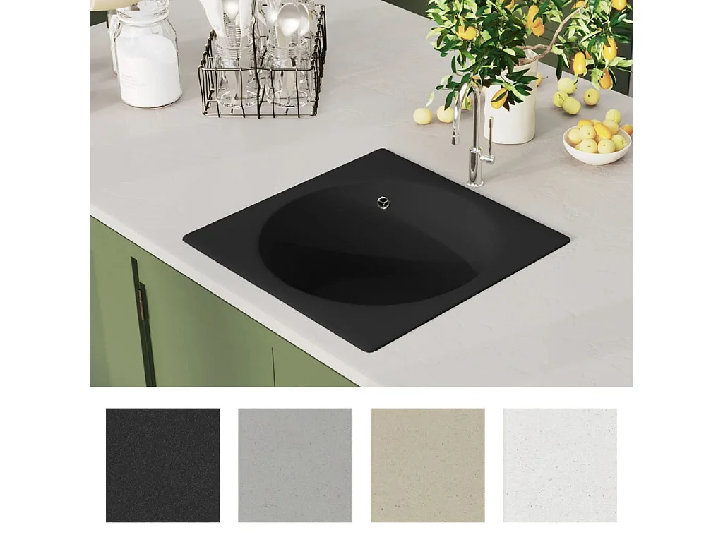 Schwarzes Granit-Spülbecken mit Überlaufloch