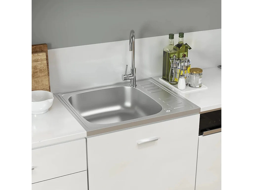 Küchenspüle und Abtropffläche silber 600x500x155 mm Edelstahl