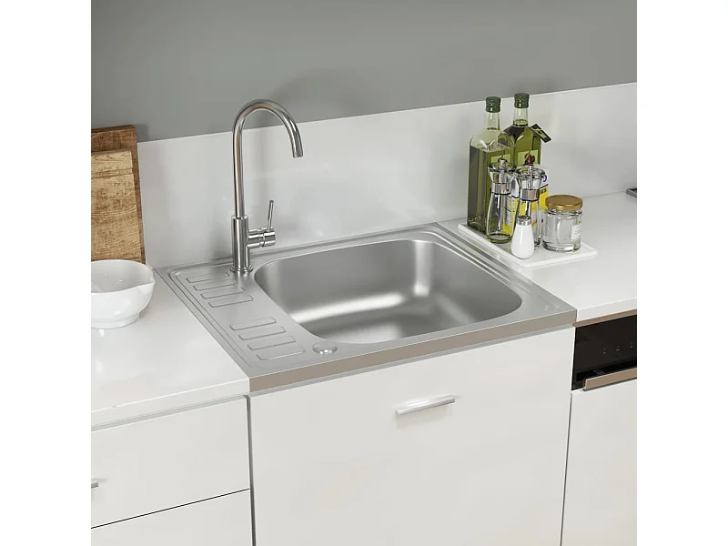 Küchenspüle und Abtropffläche silber 600x500x155 mm Edelstahl