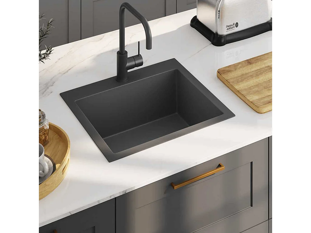 évier de cuisine fait main Noir Acier inoxydable