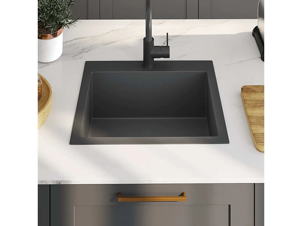 évier de cuisine fait main Noir Acier inoxydable