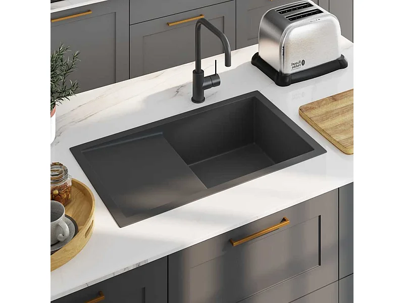 Lavello da cucina fatto a mano in acciaio inossidabile nero