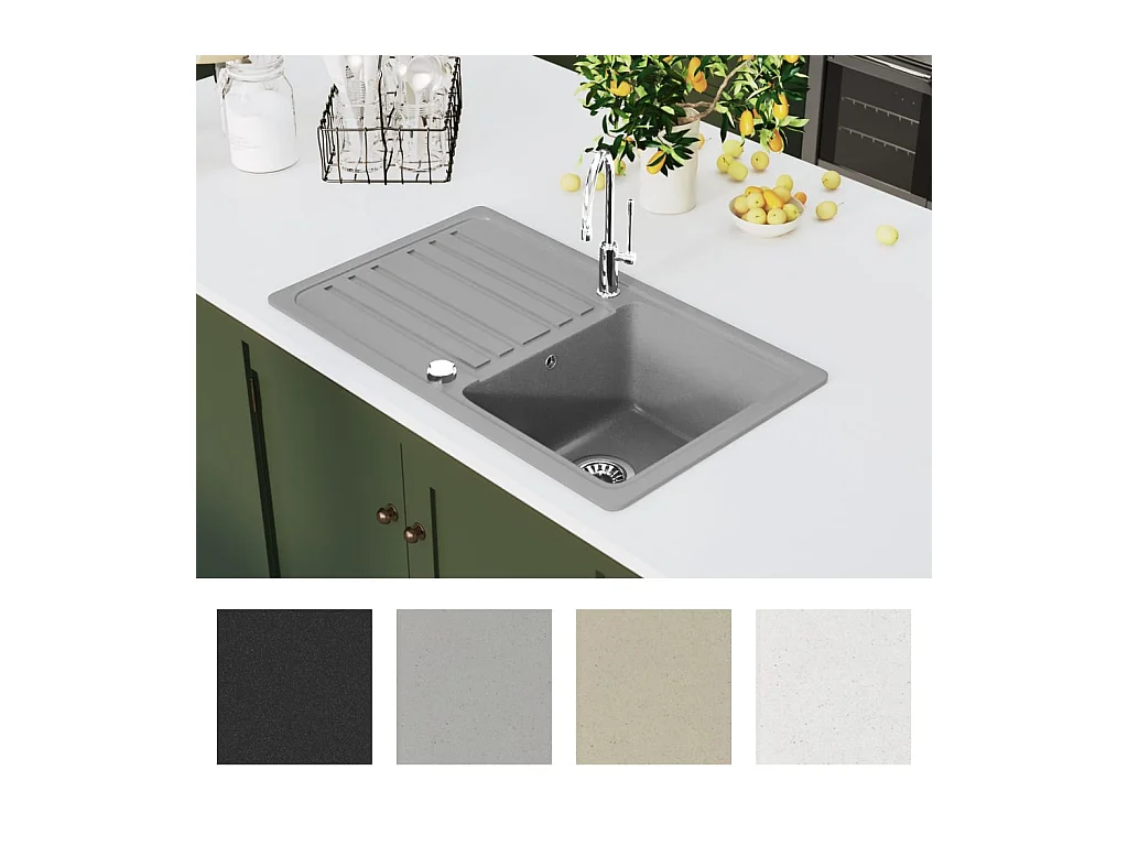Granit-Küchenspüle mit umkehrbarer Abtropffläche, Grau