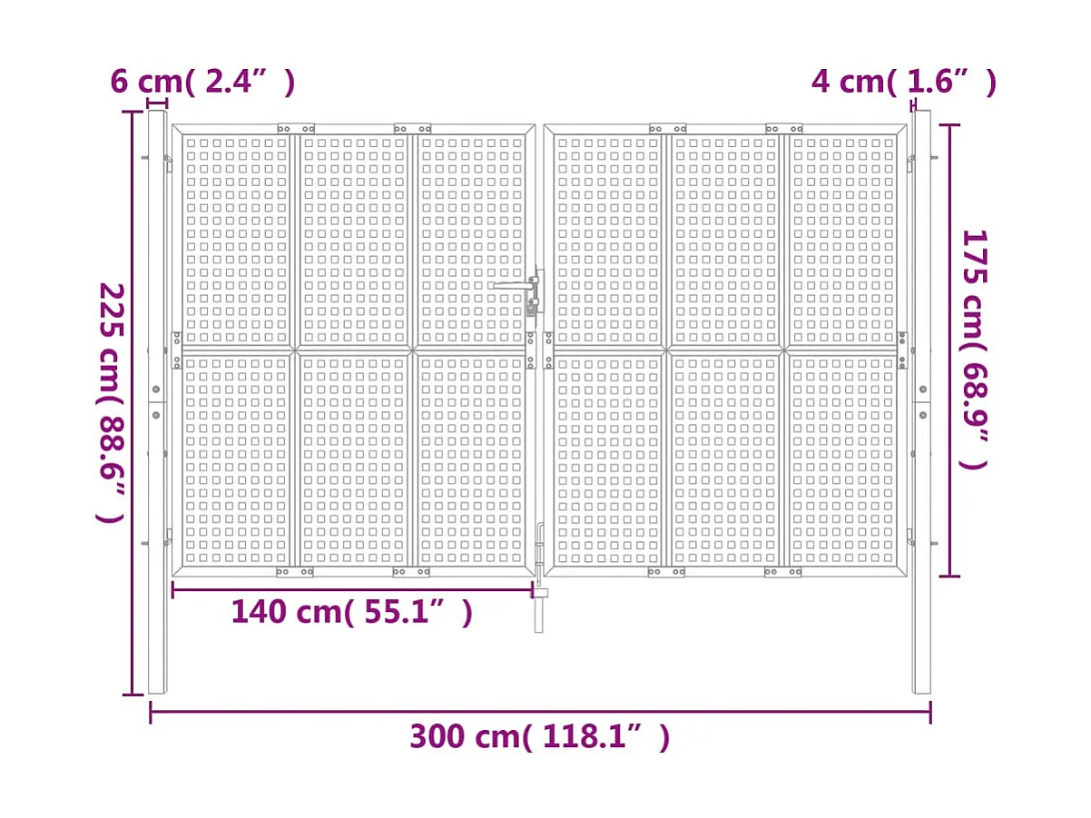 Portail de jardin anthracite 300x175 cm acier