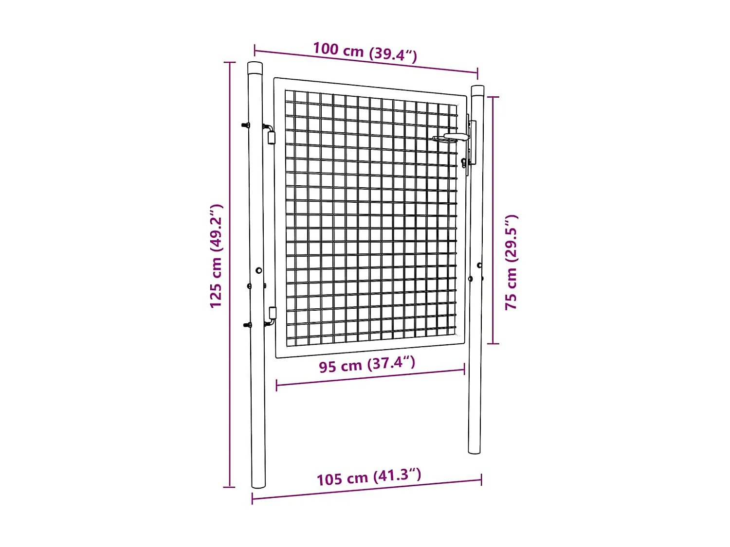 Puerta de jardín de malla de acero galvanizado 100 x 125 cm Gris