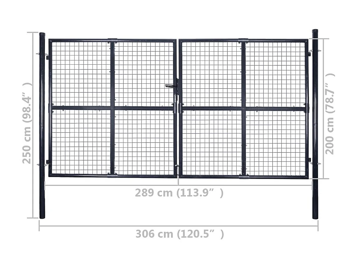 Puerta de jardín de malla de acero galvanizado 289x200 cm Gris