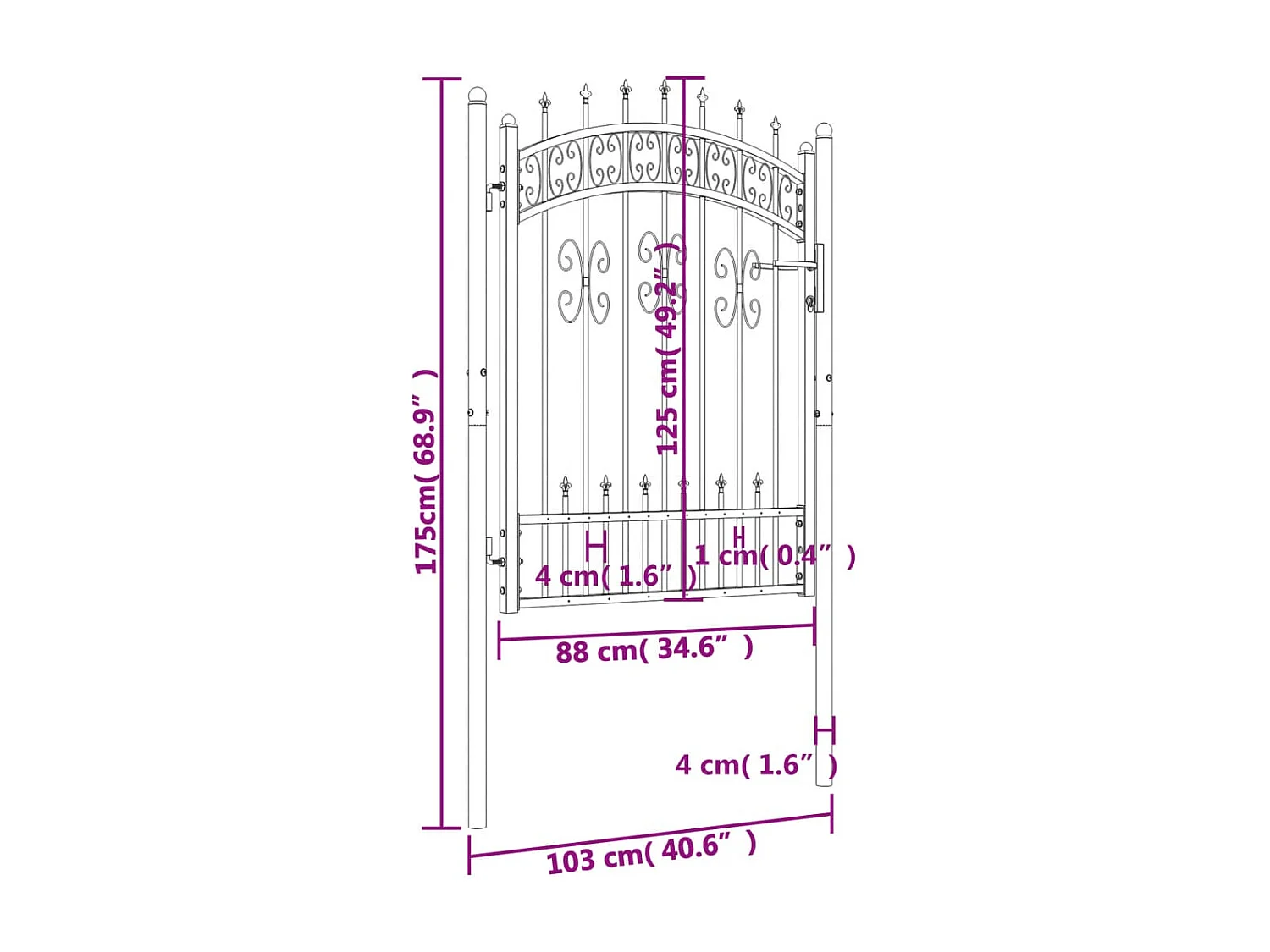 Portail et sommet de lance Noir 103x175 cm Acier enduit poudre