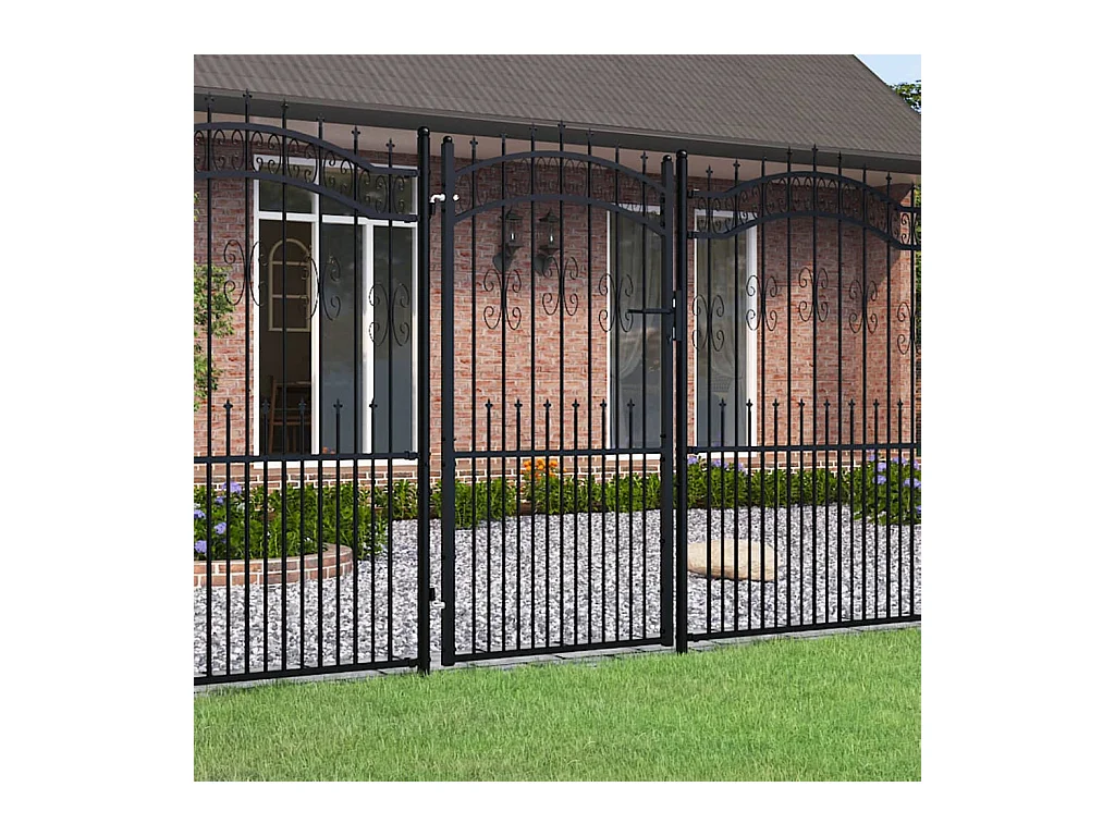Portail et sommet de lance Noir 103x225 cm Acier enduit poudre
