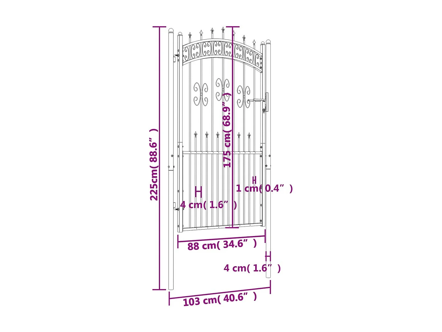 Portail et sommet de lance Noir 103x225 cm Acier enduit poudre