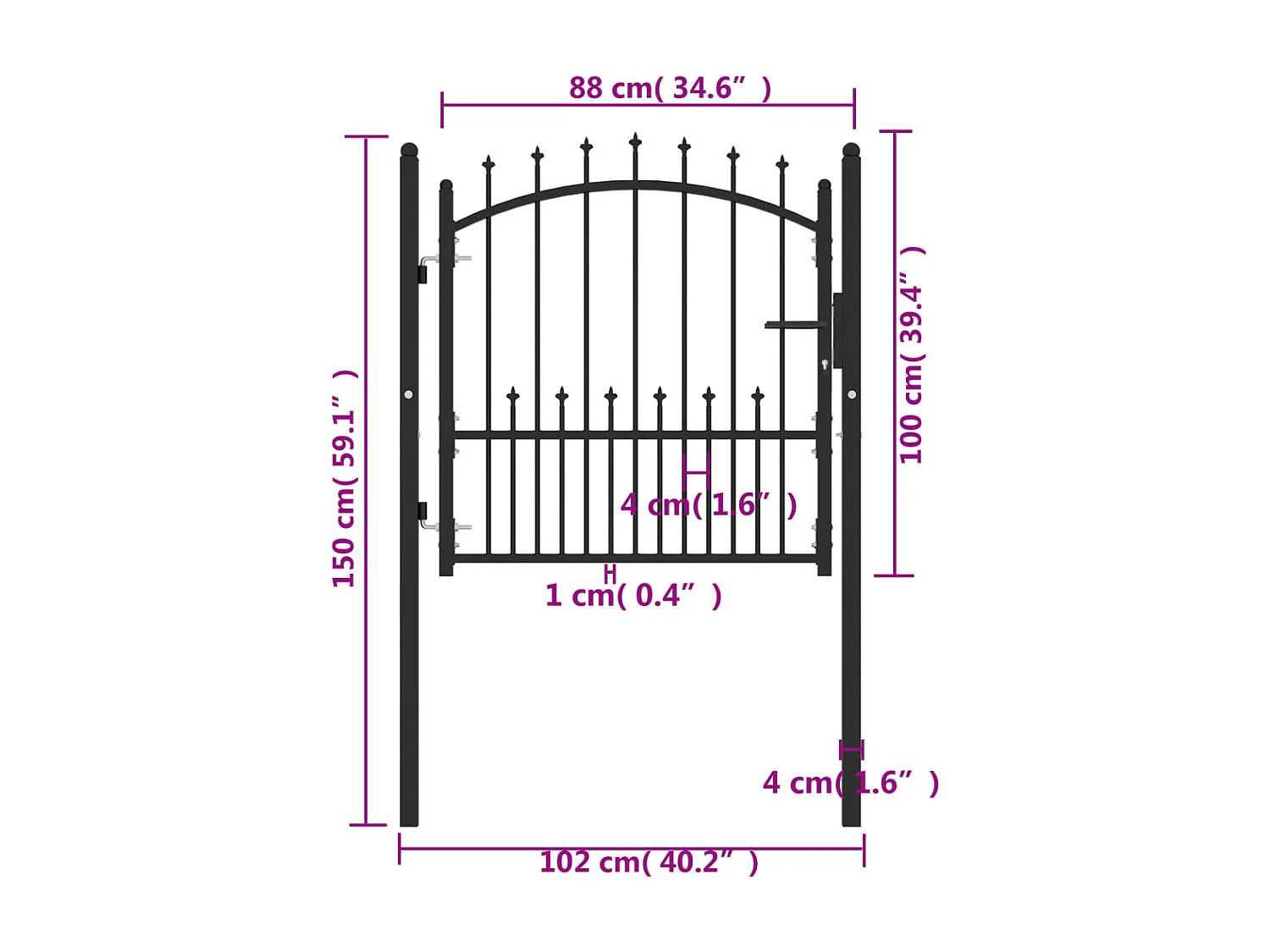 Portão de cerca com espigões Aço 100x100 cm Preto