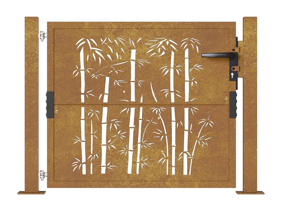 Portail de jardin 105x105 cm acier corten design de bambou
