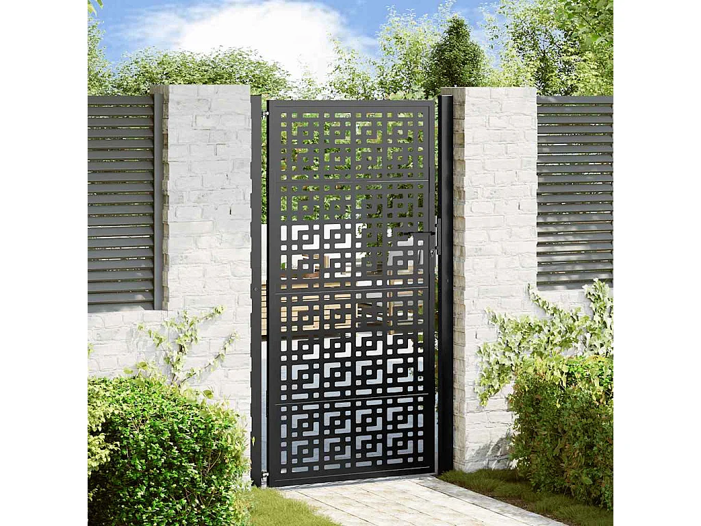 Puerta de jardín negra 105x180 cm diseño de cruz de acero