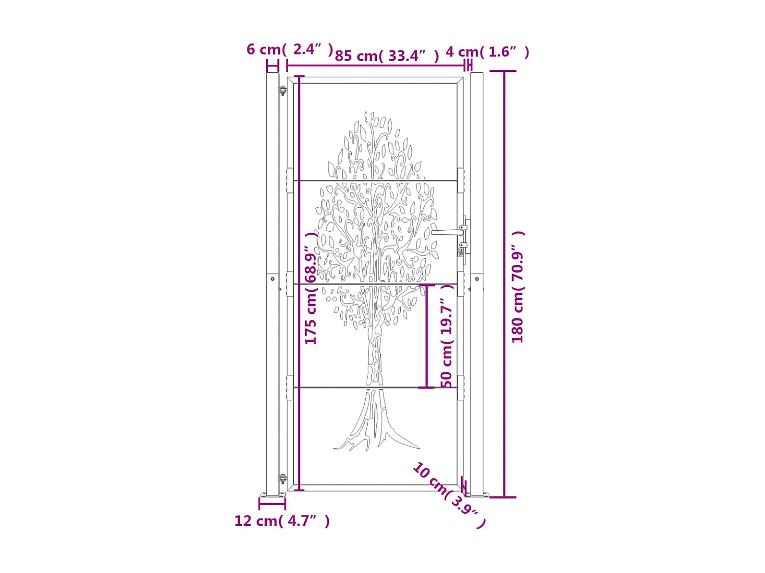 Puerta de jardín antracita 105x180cm acero diseño árbol