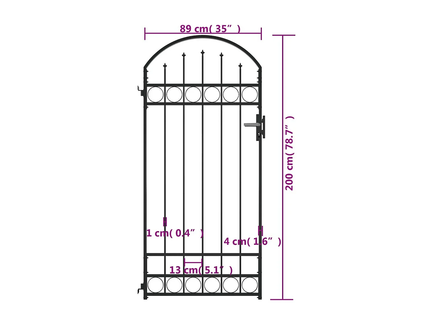 Portão de jardim com topo arqueado Aço 89x200 cm Preto