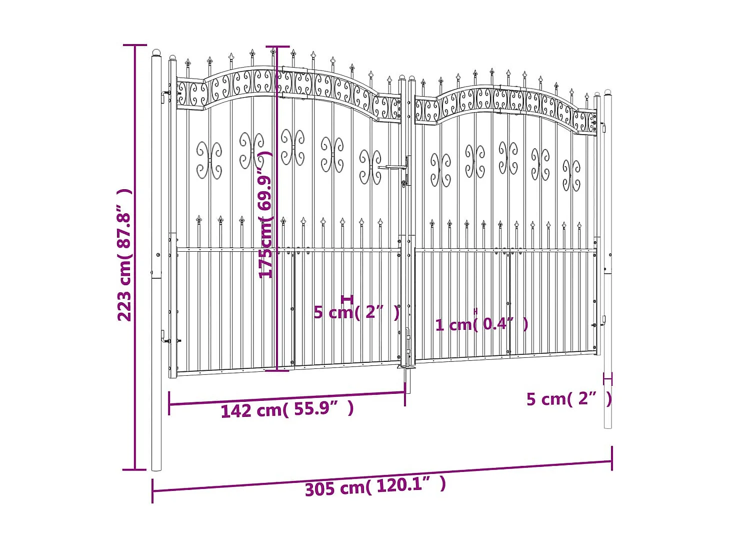 Portale e punta di lancia Nero 305x223 cm Acciaio verniciato a polvere
