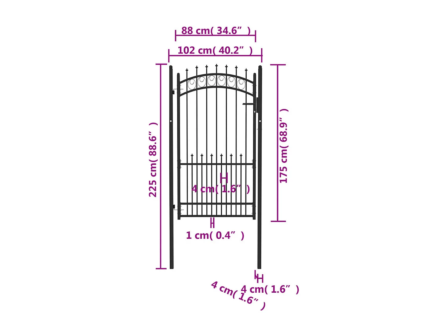 Portão de cerca com espigões Aço 100x175 cm Preto