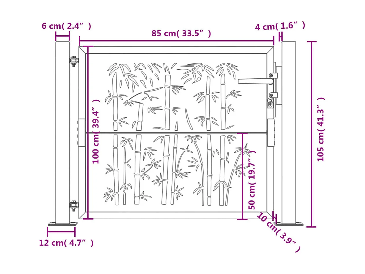 Portão de jardim antracite 105x105 cm aço bambu design
