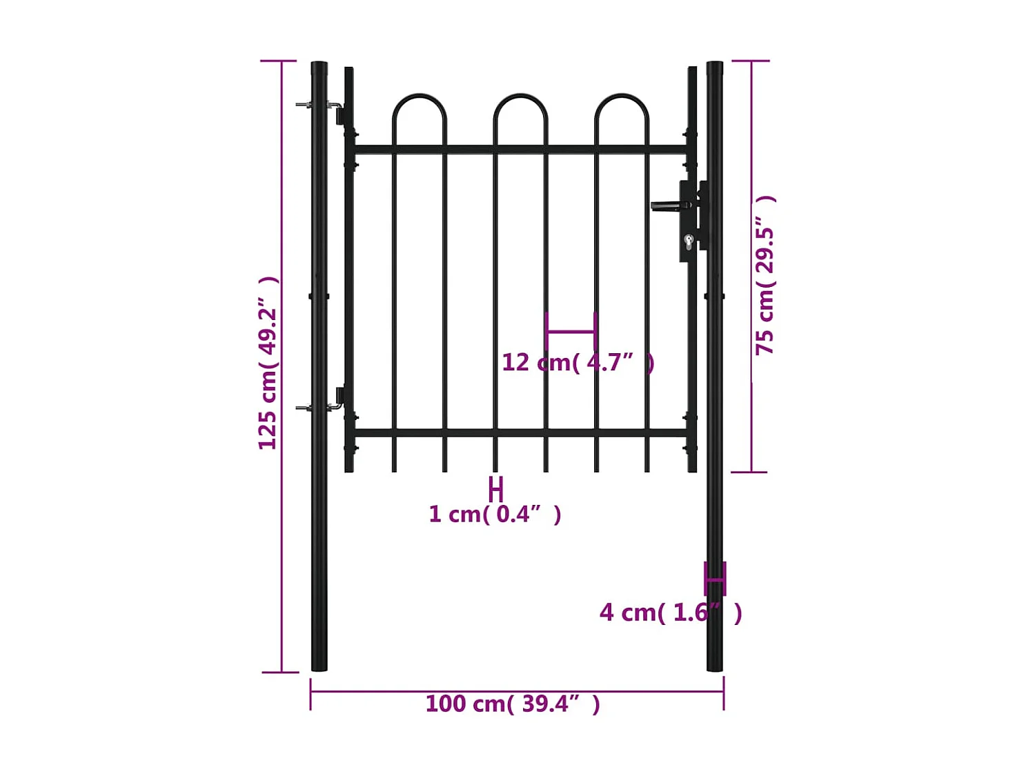 Cancello semplice con parte superiore arrotondata 100 x 75 cm